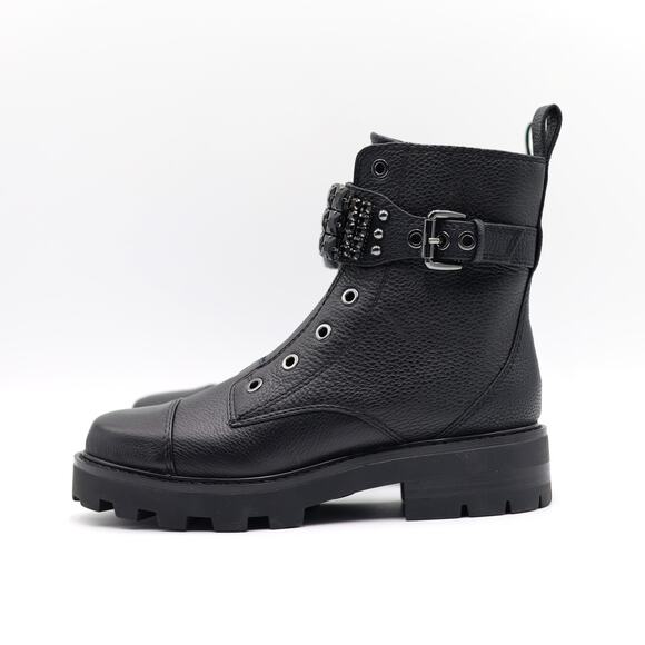 Karl Lagerfeld Paris Women Black Leather Maeva Buckled Combat Booties Size 7M - Picture 7 of 9